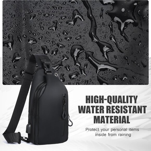 Modern Black Sling Backpack with Water Resistance and USB Charging Capability - Picture 6 of 7